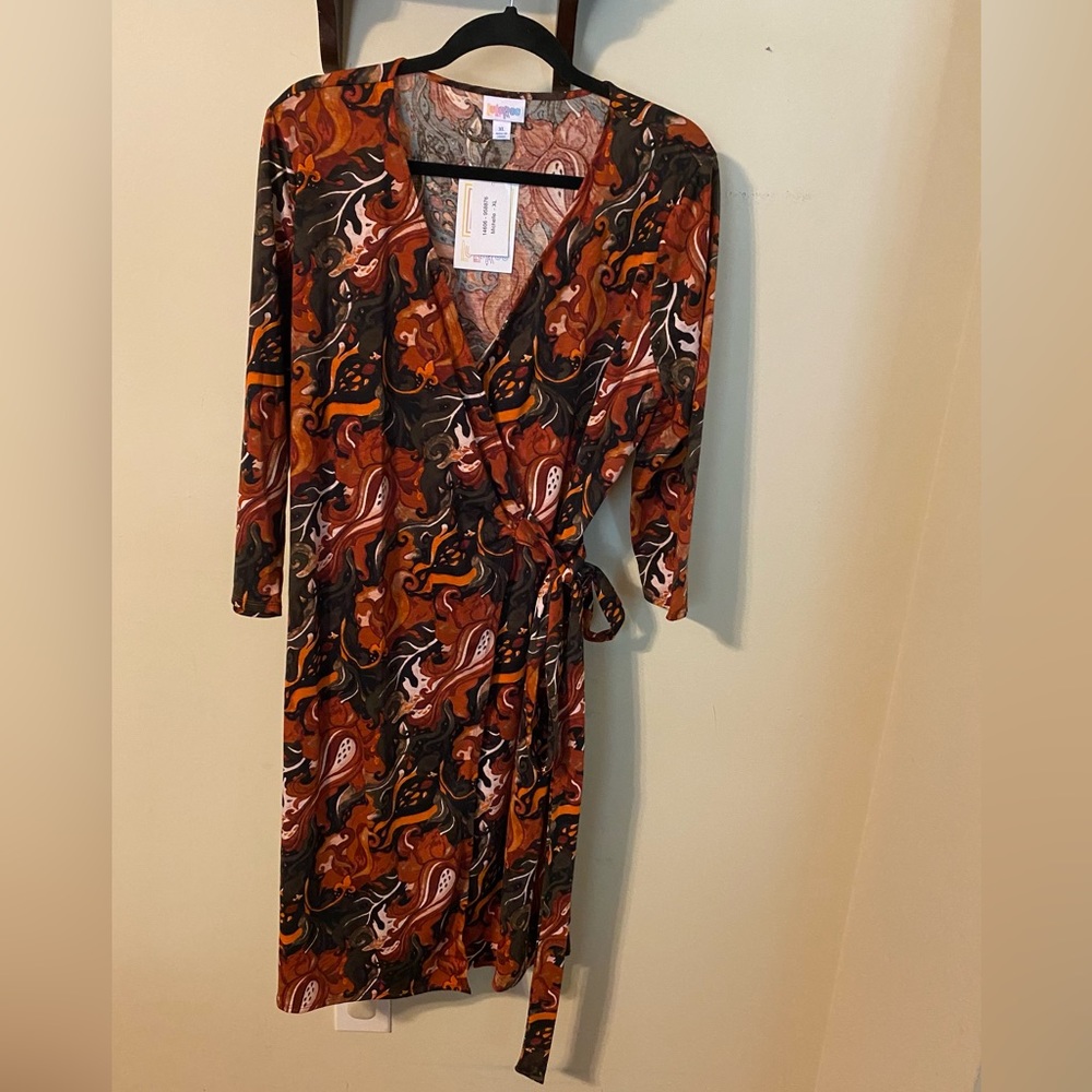 LuLaRoe Women's Midi Dress - Black and Orange Swirl